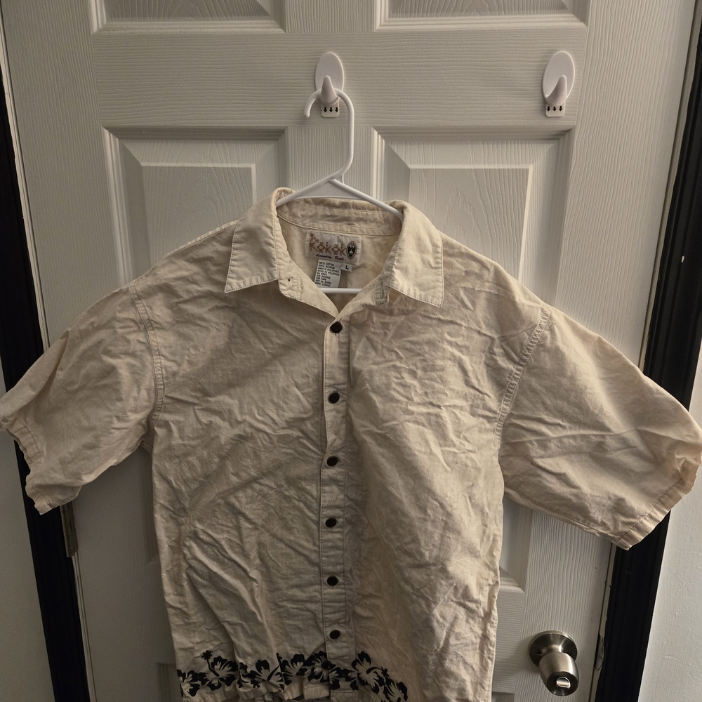 Vintage Hawaiian Print Surfer Casual Cream Button Down Shirt